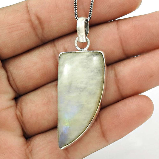 Natural Rainbow Moonstone Gemstone 925 Silver Pendant Ethnic For Girls L8