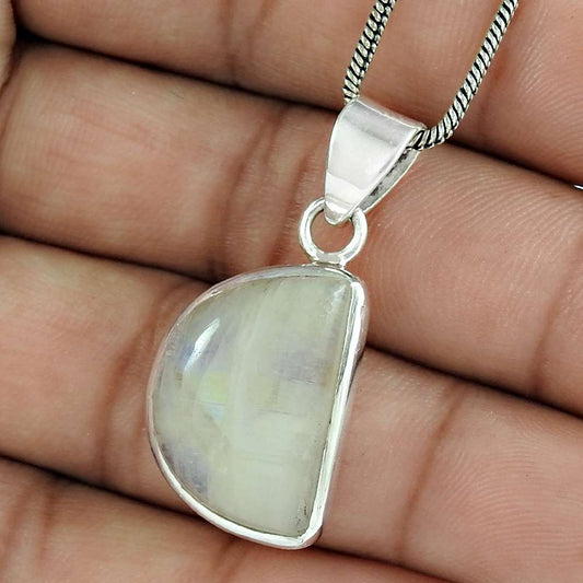 Gift For Women Pendant Tribal 925 Silver Natural Rainbow Moonstone Gemstone B9