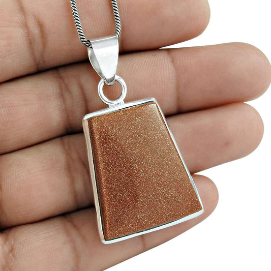 Anniversary Gift For Her Natural Brown Sunstone Pendant Boho 925 Silver Z33