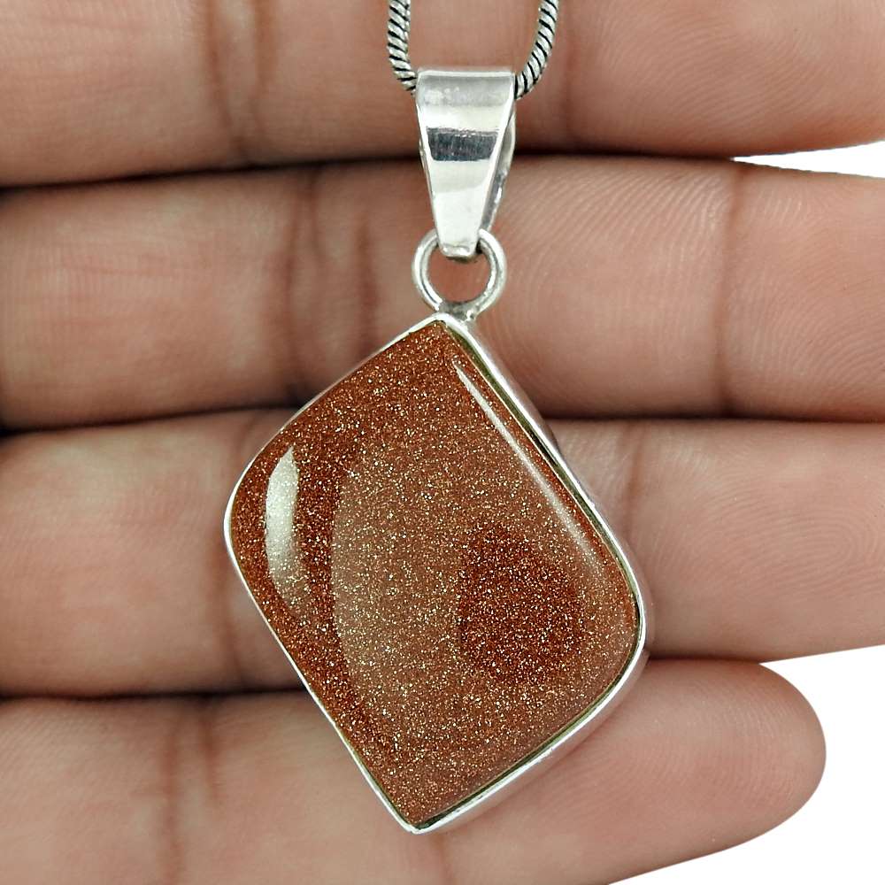 Natural Sunstone Gemstone Pendant Tribal 925 Sterling Silver Indian Jewelry C9