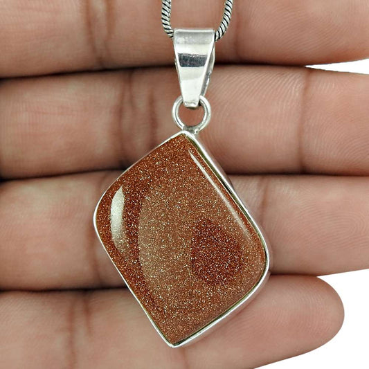 Natural Sunstone Gemstone Pendant Tribal 925 Sterling Silver Indian Jewelry C9