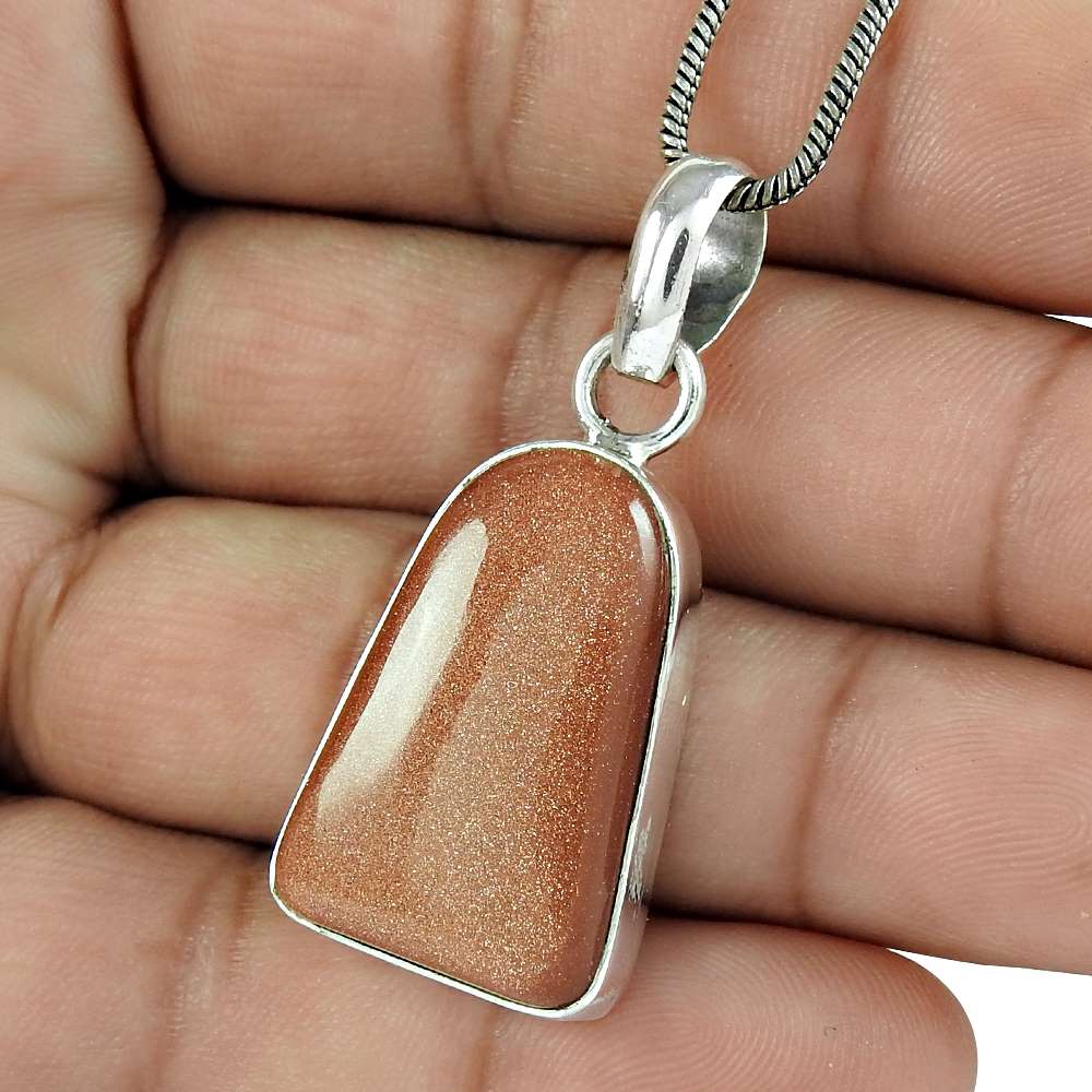 Natural Sunstone Gemstone 925 Sterling Silver Pendant Tribal For Women A21