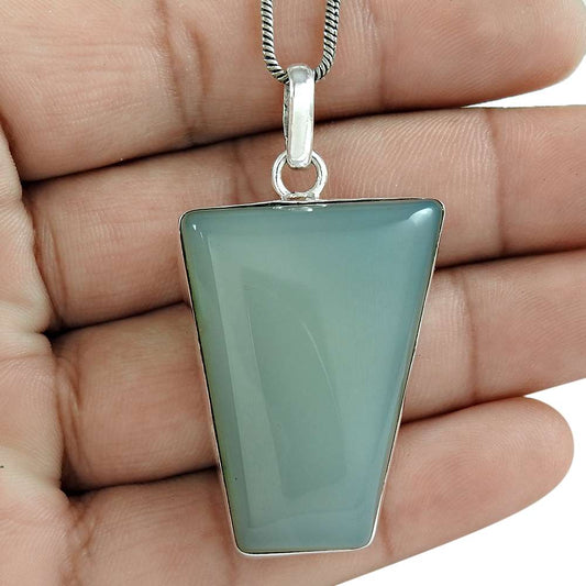 Gift For Her 925 Sterling Silver Natural Chalcedony Gemstone Pendant Boho B8