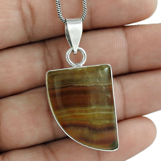 Gift For Her 925 Sterling Silver Natural Fluorite Gemstone Pendant Boho M39