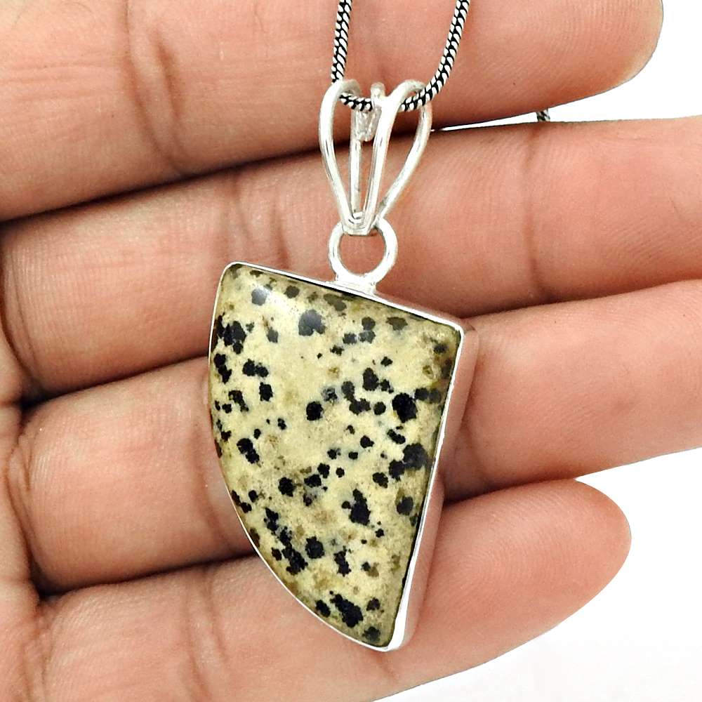 Natural Dalmation Jasper Gemstone Pendant Bohemian 925 Sterling Silver P8