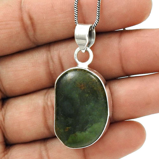 Natural Jasper Gemstone Pendant Stylish Green 925 Sterling Silver Jewelry Q4