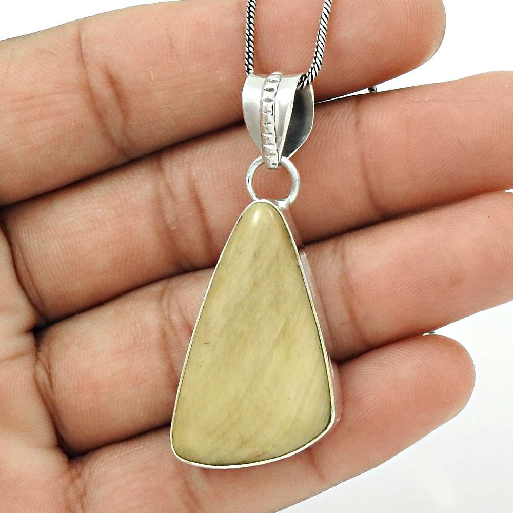 Gift For Women Pendant Ethnic 925 Silver Natural Leaf Jasper Gemstone R8