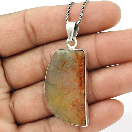 Natural Brecciated Mookaite Gemstone Pendant Tribal 925 Silver For Women T8