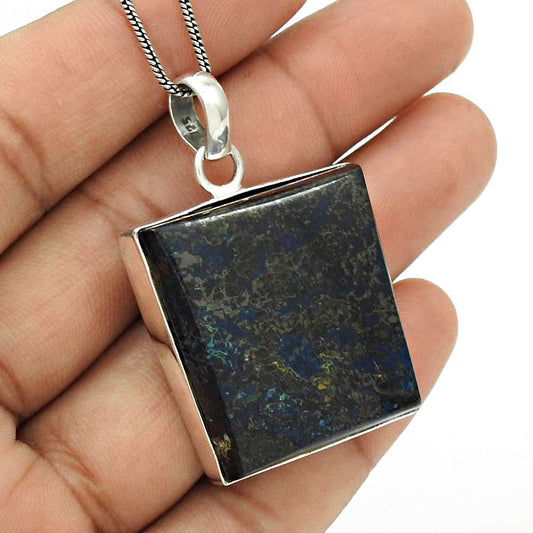 Natural Azurite Gemstone Jewelry 925 Sterling Silver Pendant Ethnic For Women W8