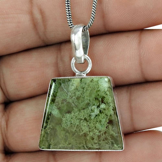 Natural Agate Gemstone Pendant Vintage 925 Sterling Silver Indian Jewelry S6