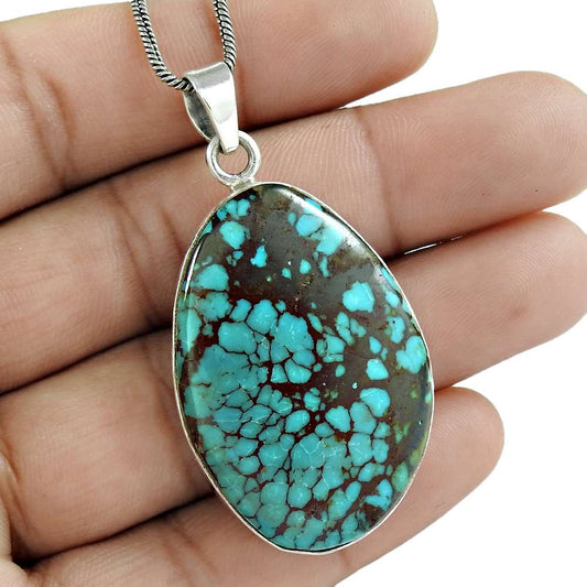 Anniversary Gift For Her Natural Turquoise Pendant Bohemian 925 Silver C47