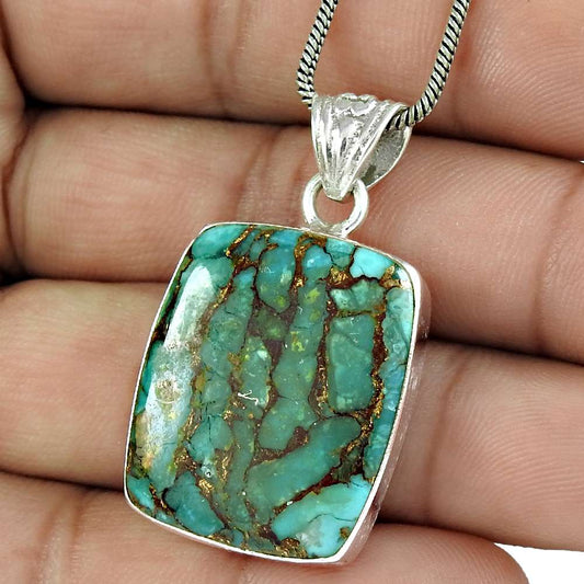 Natural Turquoise Gemstone Pendant Vintage 925 Sterling Silver For Girls F10