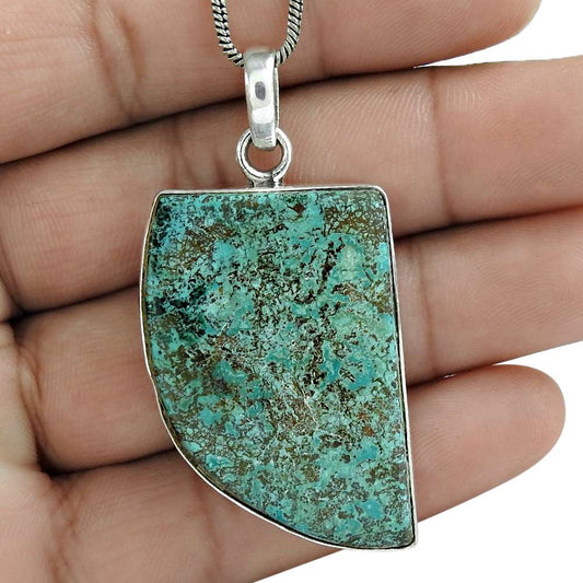 Natural Azurite Gemstone Pendant Ethnic 925 Sterling Silver Indian Jewelry C69