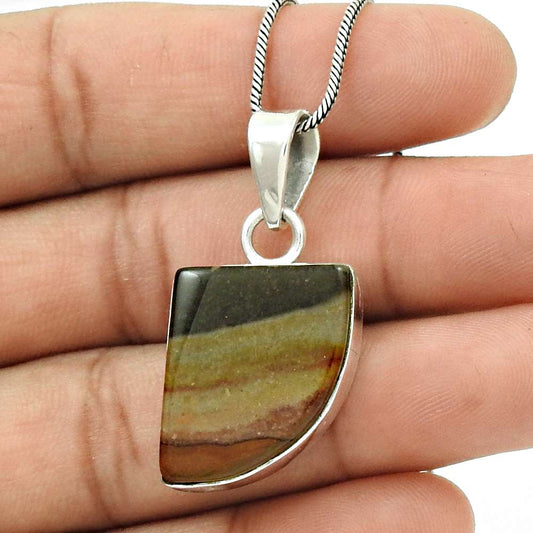 Natural Outback Jasper Gemstone 925 Sterling Silver Pendant Ethnic For Women B9