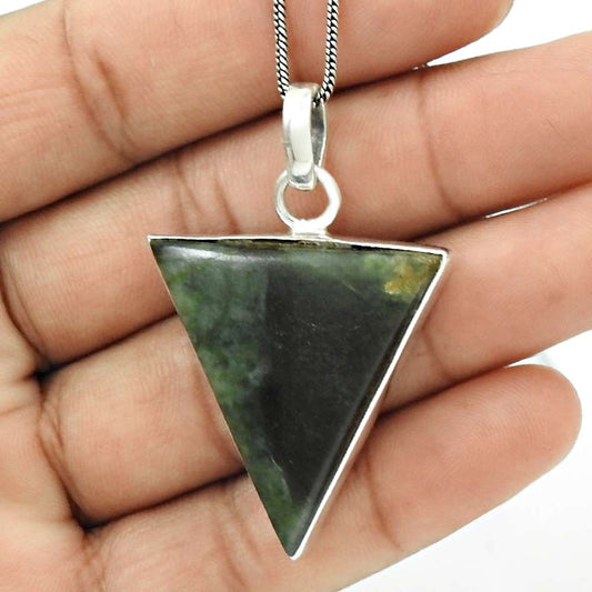 Natural Picasso Jasper Gemstone Pendant Vintage 925 Sterling Silver Jewelry C9