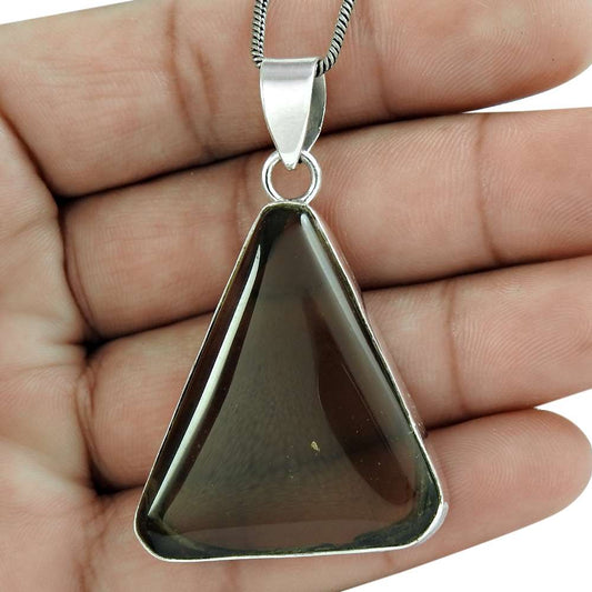 Natural Smoky Quartz Gemstone 925 Sterling Silver Pendant Bohemian For Girls D9