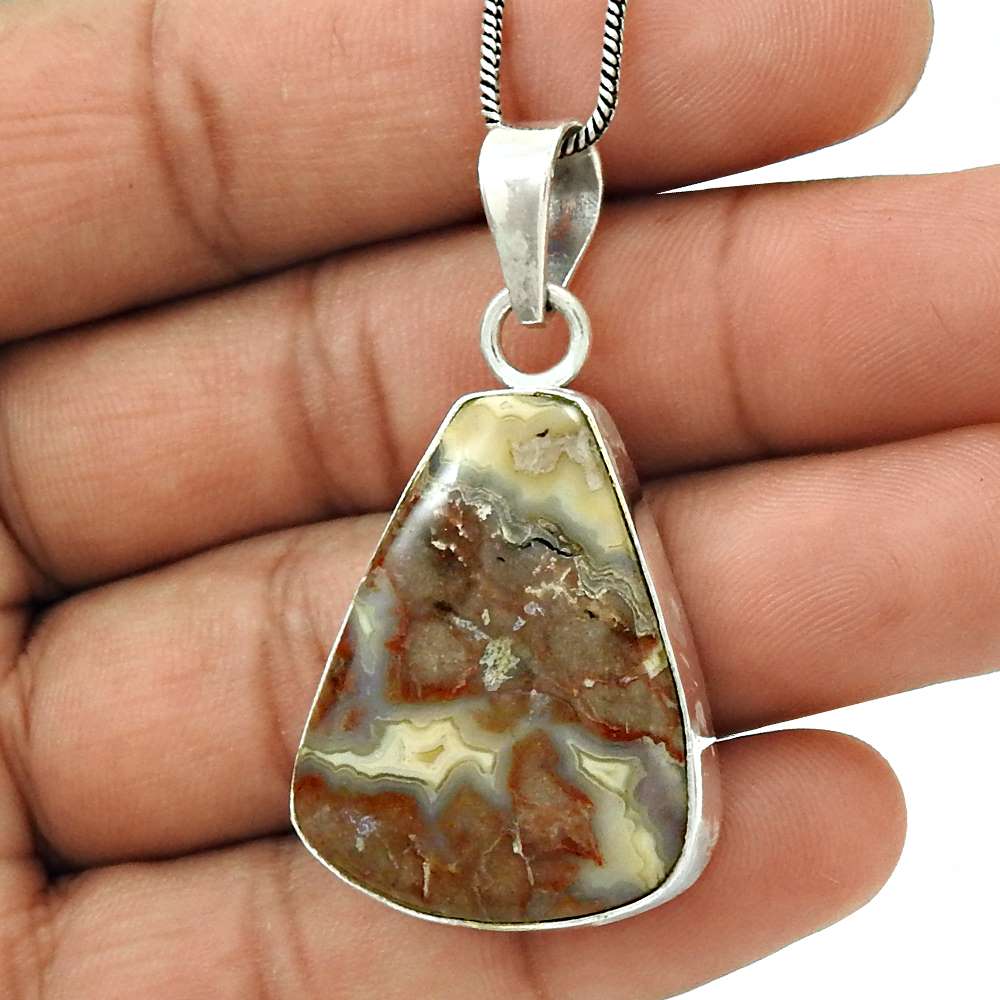 Natural Rosetta Gemstone Jewelry 925 Sterling Silver Pendant Tribal For Girls D9