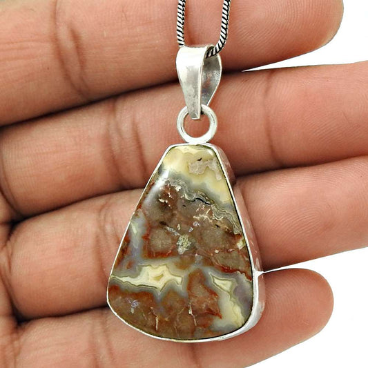 Natural Rosetta Gemstone Jewelry 925 Sterling Silver Pendant Tribal For Girls D9