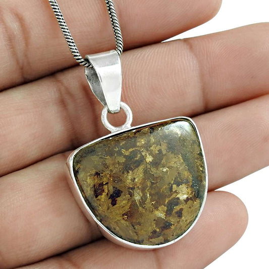Gift For Her 925 Sterling Silver Natural Bronzite Gemstone Pendant Vintage A34
