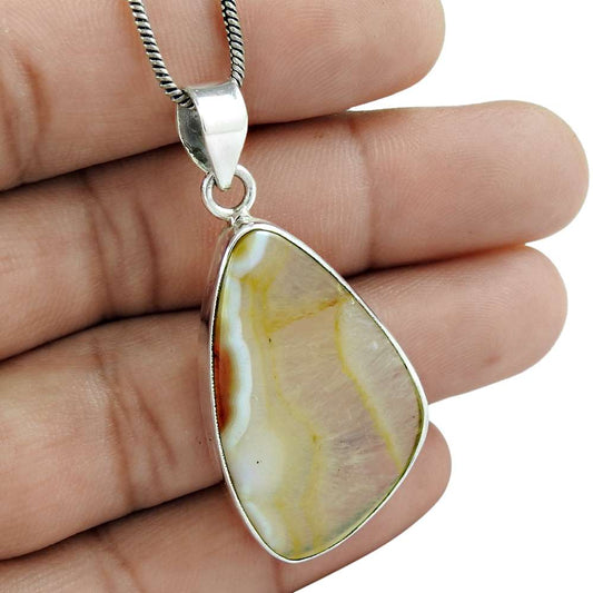 Wedding Gift For Her 925 Sterling Silver Natural Agate Gemstone Pendant Boho H32