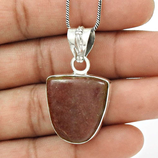 Natural Rhodonite Gemstone Pendant Boho 925 Sterling Silver Jewelry For Women E9