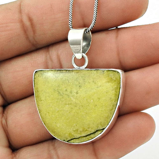Gift For Her 925 Silver Natural Seraphinite Gemstone Pendant Bohemian F9