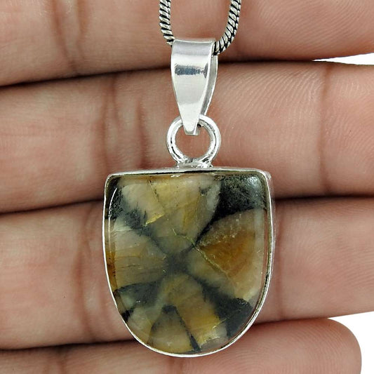 Natural Brush Agate Gemstone 925 Sterling Silver Pendant Vintage For Women B95