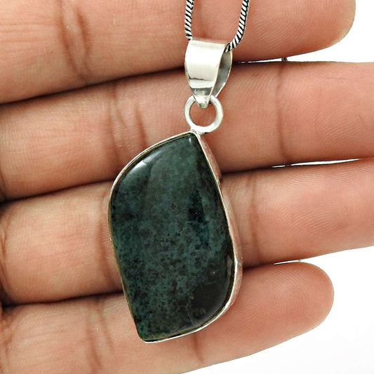 Natural Green Jasper Gemstone Pendant Stylish 925 Sterling Silver For Women G9