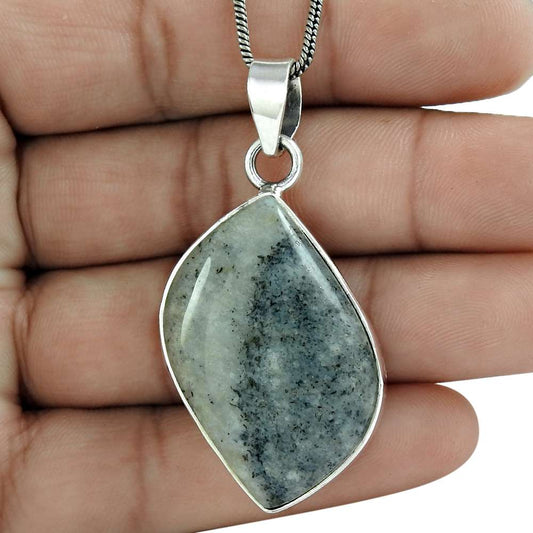 Natural Ocean Jasper Gemstone Pendant Ethnic 925 Sterling Silver Jewelry E9
