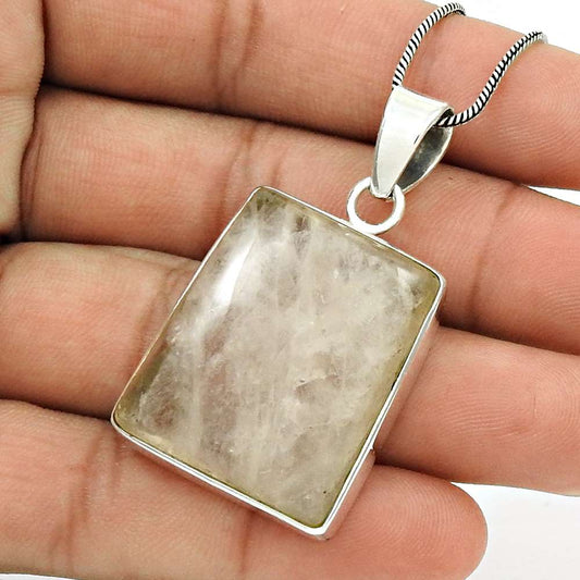 Gift For Women Pendant Vintage 925 Silver Natural Rose Quartz Gemstone I9