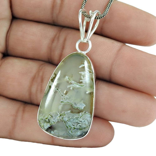 Natural Agate Gemstone Pendant Bohemian 925 Sterling Silver For Women I32