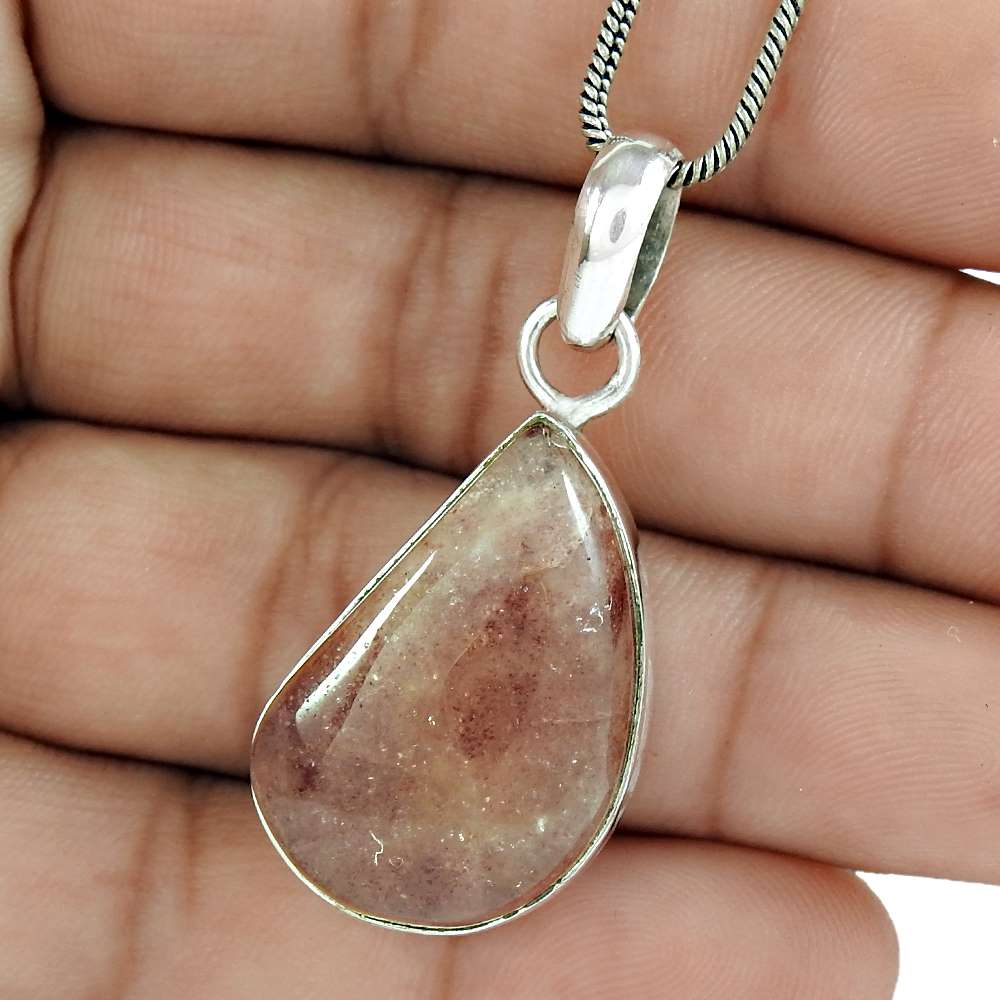 Natural Sunstone Gemstone 925 Sterling Silver Pendant Vintage For Girls G9