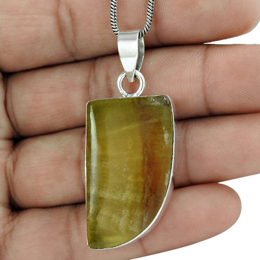 Natural Fluorite Gemstone Pendant Ethnic 925 Sterling Silver Indian Jewelry E8