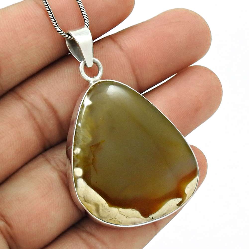 Birthday Gift For Her Natural Onyx Gemstone Pendant Tribal 925 Silver P9