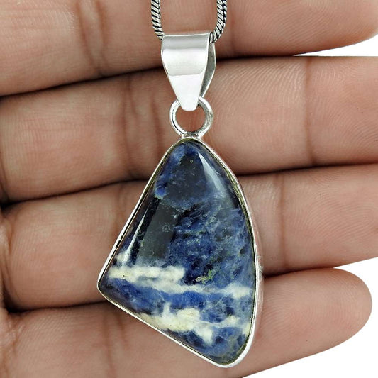 Latest Trend 925 Sterling Silver Sodalite Gemstone Pendant Traditional Jewelry D36