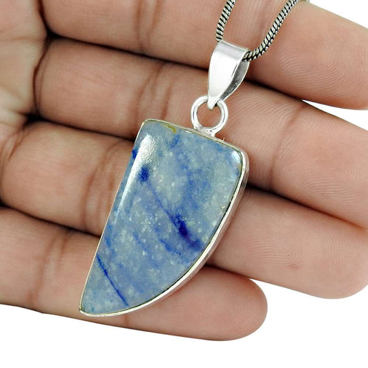 Natural Sodalite Gemstone Pendant Blue 925 Sterling Silver Indian Jewelry G10