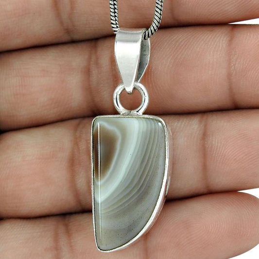 Gift For Her 925 Sterling Silver Natural Agate Gemstone Pendant Bohemian D7