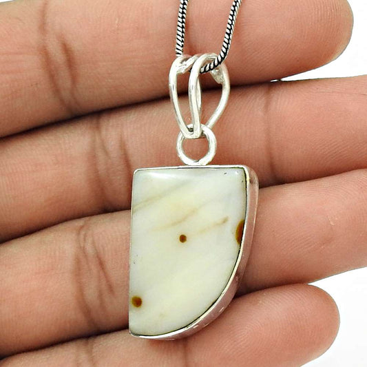 Birthday Gift For Her Natural Polka Dot Agate Pendant Bohemian 925 Silver R9