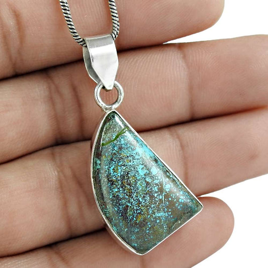 Natural Azurite Gemstone Pendant 925 Sterling Silver Jewelry H10