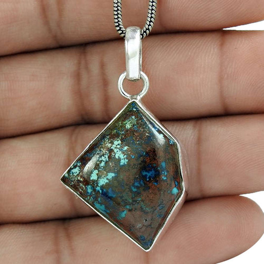 Natural Azurite Gemstone 925 Sterling Silver Pendant Ethnic For Girls B34