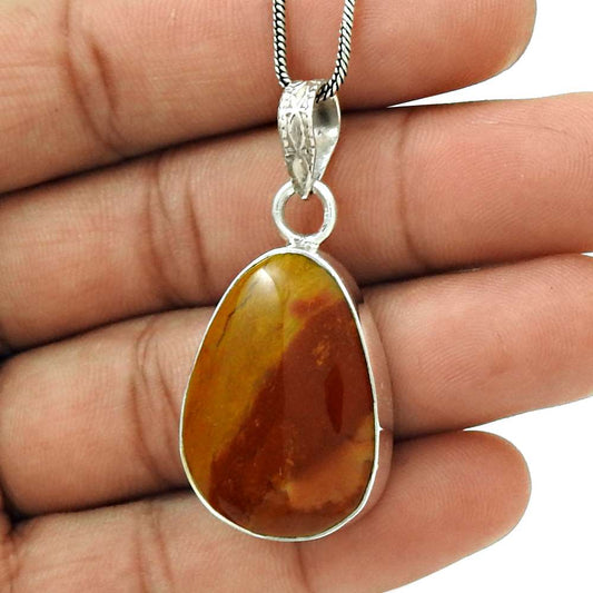 Gift For Her 925 Sterling Silver Natural Mookaite Gemstone Pendant Tribal V9