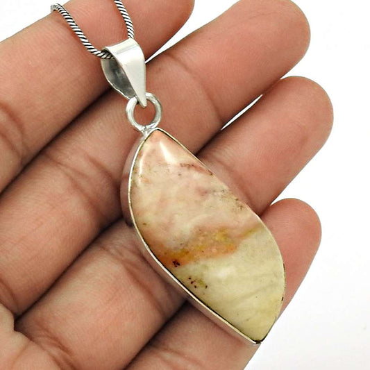 Natural Rhodochrosite Gemstone Pendant Stylish Pink 925 Sterling Silver Y9