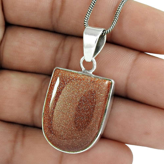 Natural Sunstone Gemstone Pendant Ethnic 925 Sterling Silver For Women N39