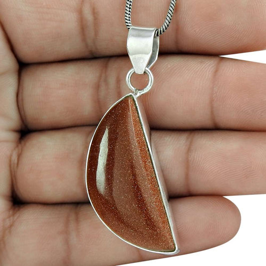 Natural Sunstone Gemstone Jewelry 925 Sterling Silver Pendant Boho For Girls H9