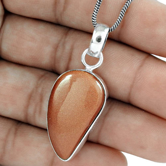 Birthday Gift For Her Natural Sunstone Gemstone Pendant Bohemian 925 Silver H33