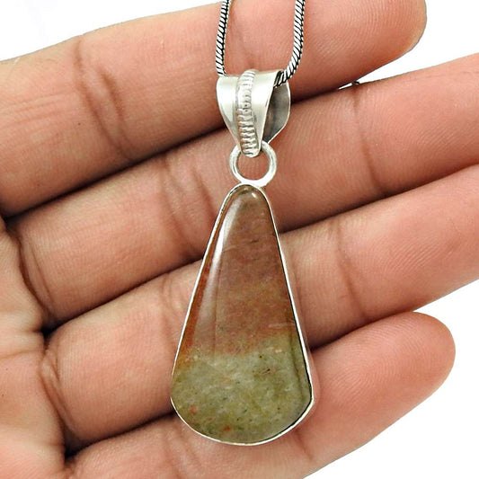 Gift For Her 925 Sterling Silver Natural Jasper Gemstone Pendant Vintage A10