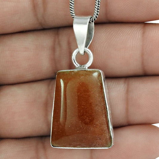 Halloween Gift 925 Sterling Silver Natural Aventurine Gemstone Pendant JewelryL6