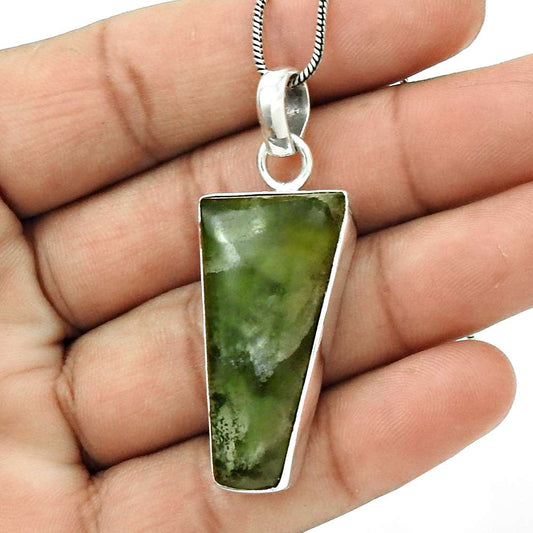Natural Green Jasper Gemstone 925 Sterling Silver Pendant Boho For Women C10