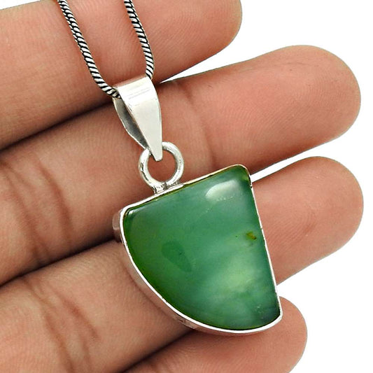 Anniversary Gift For Her Natural Green Onyx Pendant Bohemian 925 Silver D10