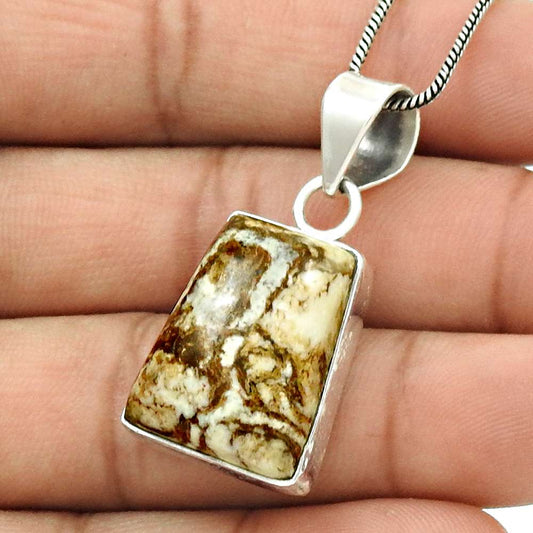 Natural Ocean Jasper Gemstone Pendant Stylish 925 Sterling Silver Jewelry E10